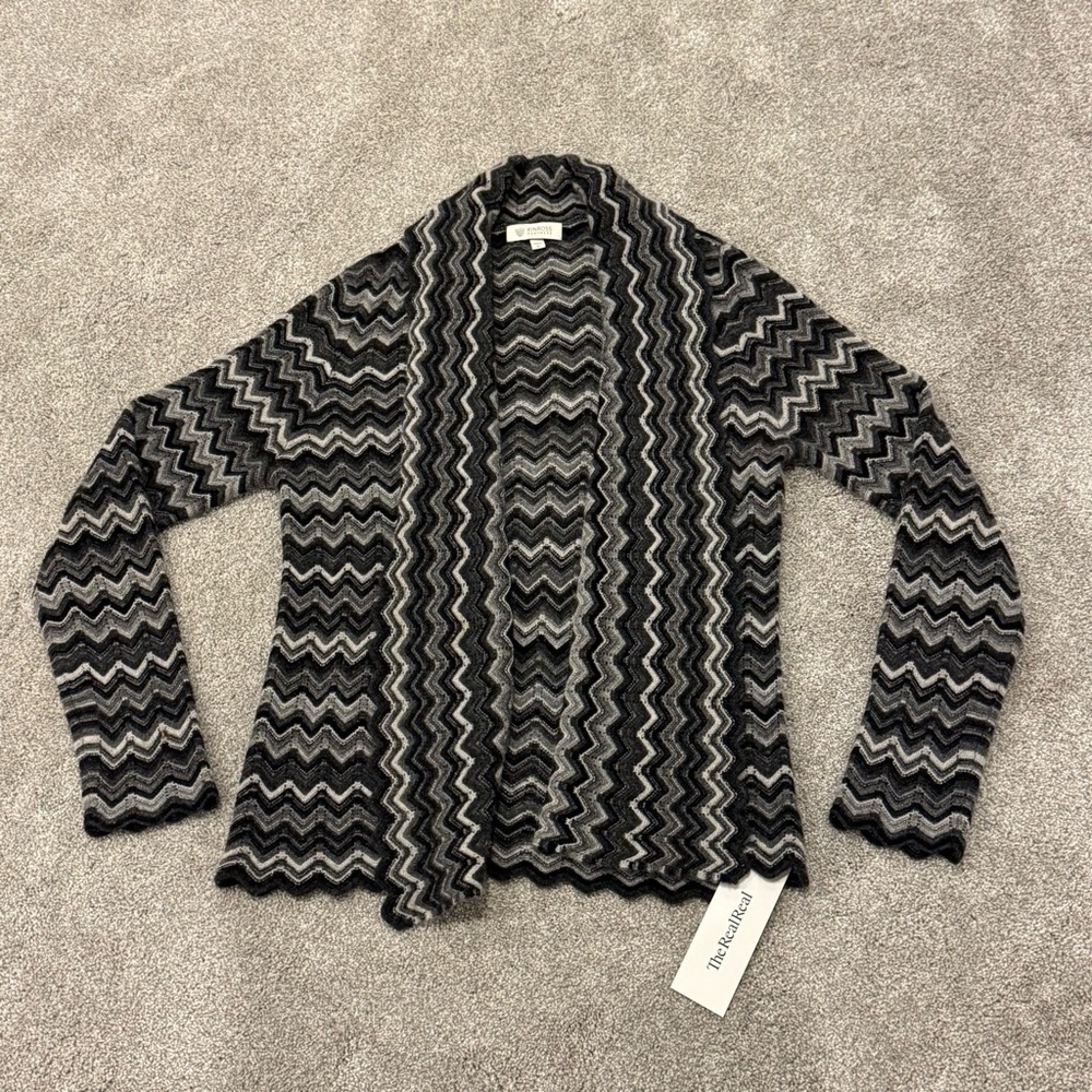 Kinross Cashmere 100% cashmere chevron open front cardigan womens size small EUC